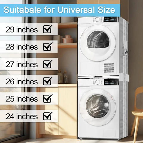Universal Washer Dryer Stacking Kit for 24-29 inch machines with ratchet strap suitable for small laundry spaces.