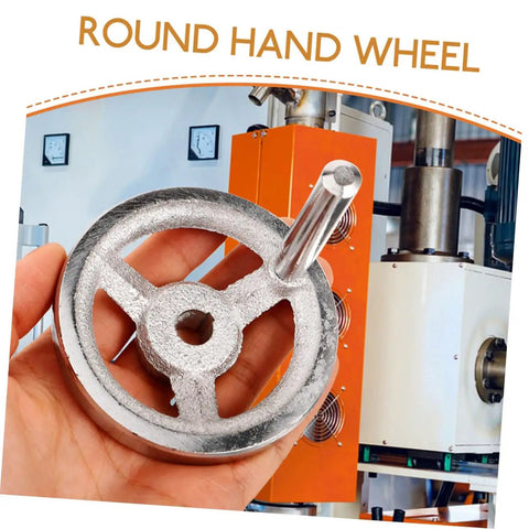 Close-up of Two Piece Beefy Carbon Steel Lathe Hand Wheel Replacement With Chrome Plated Handle for precise milling adjustments.
