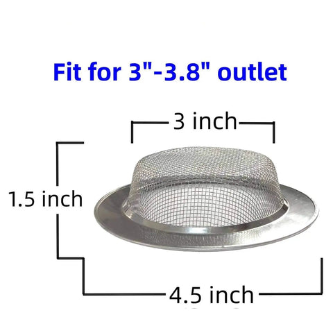 Two Pack 4.5 Inch Kitchen Sink Drain Strainers Stainless Steel Drain Covers With Anti Clogging Mesh shown with dimensions