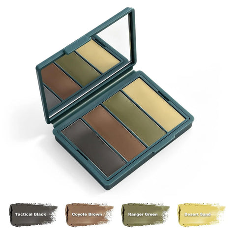 Four Color Ranger Multi Terrain Camo Face Paint Kit With Tactical Black Coyote Brown Ranger Green Desert Sand palette and mirror