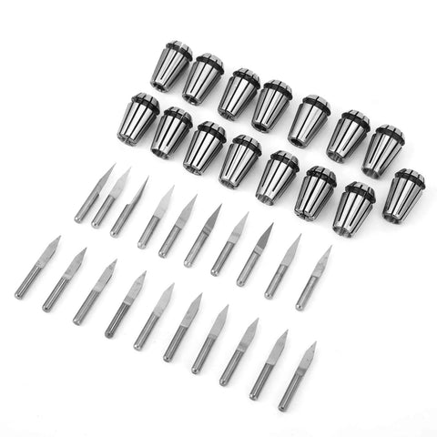FTVOGUE ER11 Collet Chuck And Pointed Knife Set For CNC Milling, set includes collets and pointed knives for precision cutting.