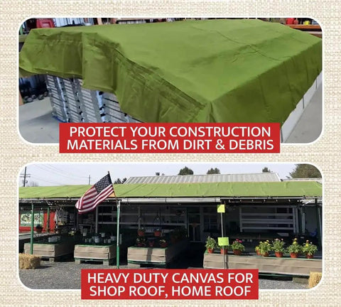Beefy Heavy Duty 12x20 Olive Green Polyester Tarp 12oz Water Resistant covering shop roof and construction materials