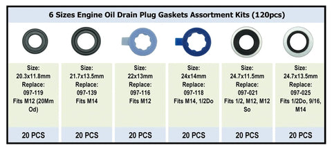 Image of 120Pcs 6 Size Oil Drain Plug Gasket Set For M12 M14 Engines Compatible With Ford GM Mazda Mercury Lincoln Hummer Isuzu And More