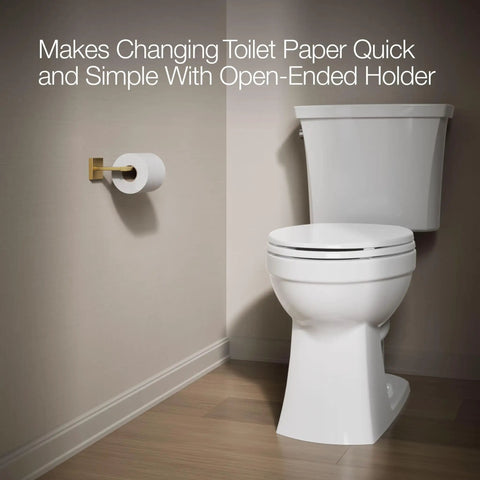 Square Toilet Paper Holder Wall Mount For Modern Bathrooms Durable Chrome Finish next to a white toilet