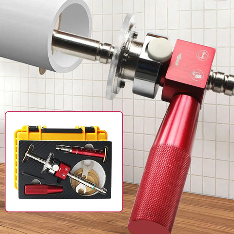 Inside Pipe Cutter Kit with one quarter inch hex shank four cutting discs two inch and three inch guide plates