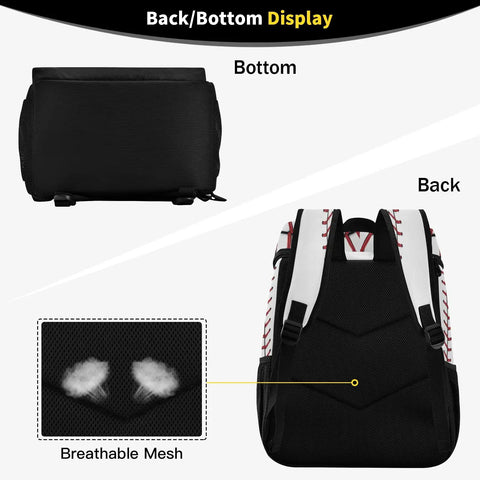Back view of Sport Stripe Baseball Cooler Backpack with insulated leakproof liner, showing breathable mesh and durable design.