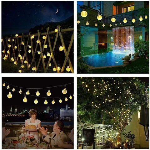 Solar Powered Outdoor String Lights 50 LED 24ft 8 Modes Waterproof Fairy Lights With Globe Crystal Balls for garden and party