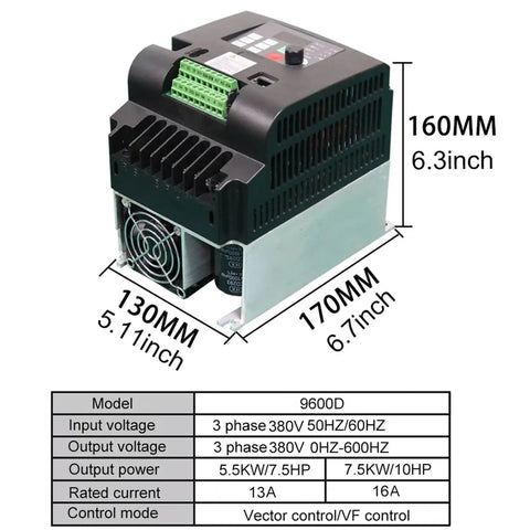 Heavy Duty 7.5kW To 11kW Variable Frequency Drive VFD For 3 Phase Motors Inverter Frequency Converter 380V 400V AC Speed Controller Motor Control Unit, black