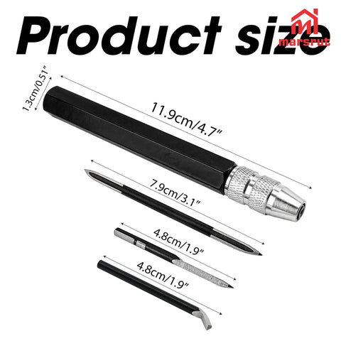 4 Piece Triangular Scraper Deburring Tool Set With Adjustable Trimming Blades And SC1300 Handle showing dimensions