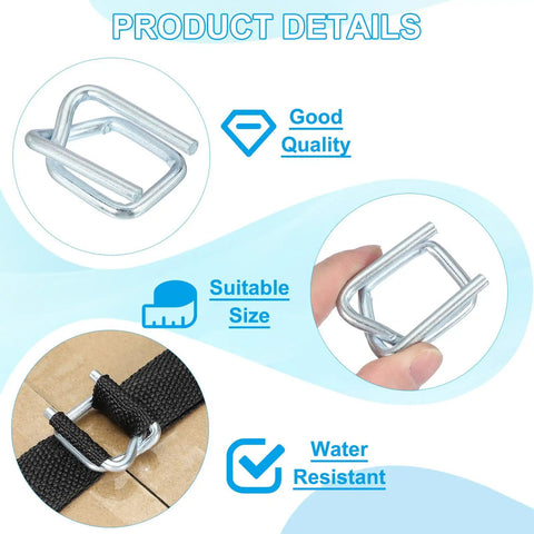 25 Pack Galvanized Steel Cord Strapping Buckles 32mm Wide For Packaging And Shipping, detail of buckle usage and quality