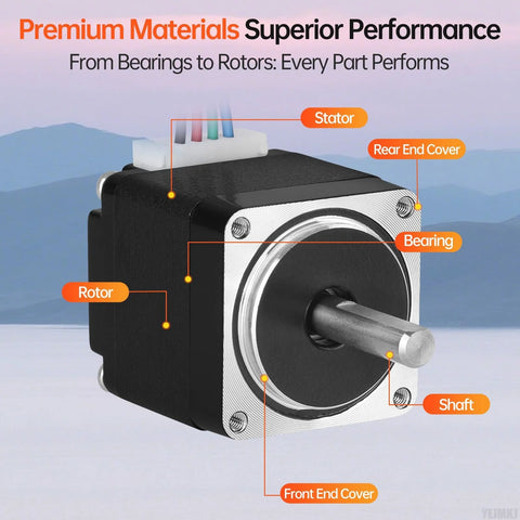 Front view of YEJMKJ Nema 11 stepper motor, 2-phase, 1.8° step, 23 mm frame, 4-wire, protruding shaft.