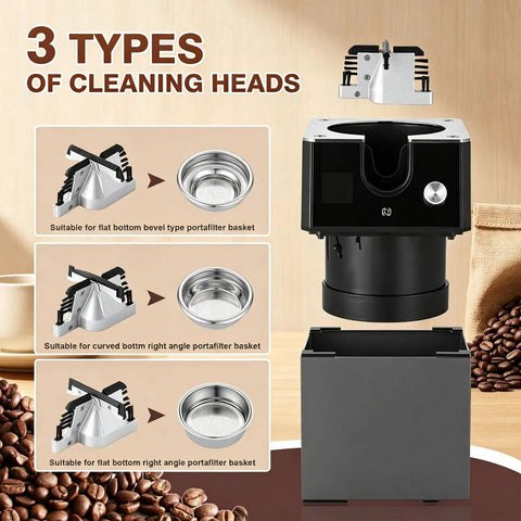 Smooth Operator Automatic Espresso Portafilter Cleaner And Quiet Knock Box Replacement For 58mm Machines with 3 cleaning heads for various filters.