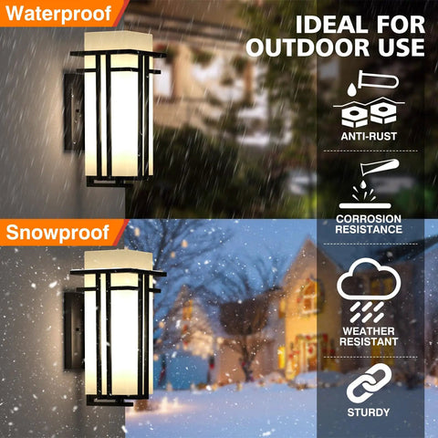 Outdoor Wall Light Modern Aluminum Exterior Lantern With Frosted Glass Weatherproof Wall Mount Fixture on house wall