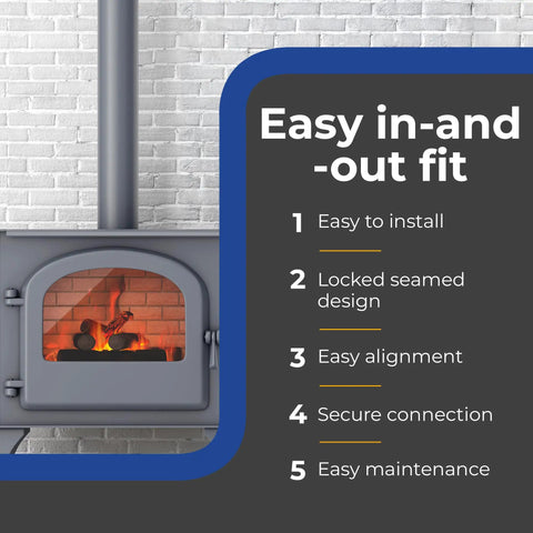 8 Inch Diameter Stainless Steel Single Wall Wood Burning Stove Elbow Connector 90 Degree Vent Pipe For Smoke And Exhaust Easy Install Durable Silver Finish For Safe Home Heating with easy install instructions included.