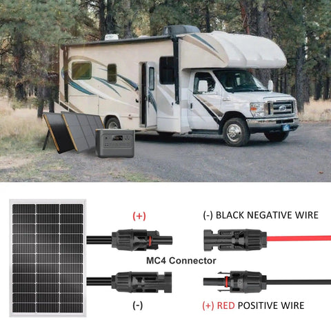 RV with solar panel and 7in1 Solar Panel Connector Kit MC4 To DC 6.5x3.0mm 5.5x2.1mm 3.5x1.35mm DC8.0x2.0mm adapters