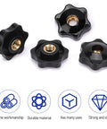 Heavy Duty 30 Pack Of 1/4-20 Six Point Star Knobs With Reinforced Brass Inserts, black star knobs with brass inserts.