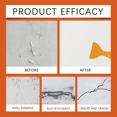 Drywall Repair Kit Set For Wall Cracks And Holes 2 Pack Spackle Paste With Scraper Sandpaper And Putty Knife Easy Fix Pro Grade Wall Repair Paste shown in before and after wall repair images.