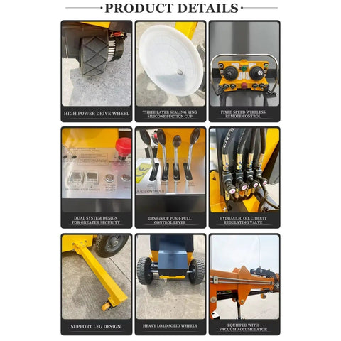Heavy Duty Vacuum Suction Lifter Trolley For Glass And Stone Panel Installation Built Tough, showcasing suction features and controls.