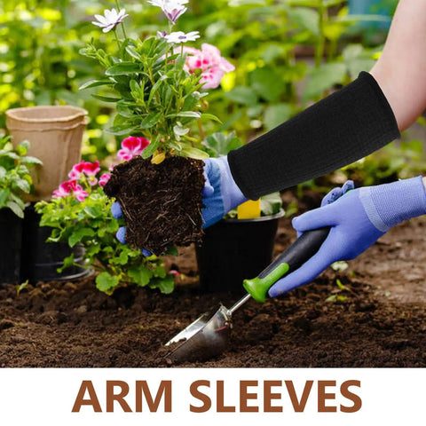 Heavy Duty Cut Resistant Arm Sleeves In Slick Black With Snug Adjustable Comfort And Tough Hppe Armor Tailored For Mechanics Welders And Yard Pros Keeping Their Arms Covered During The Daily Hustle used in gardening.