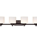 Solbi Contemporary 4 Light Oil Rubbed Bronze Bath Vanity Fixture 33 Inch Wide With Frosted Etched Glass Uplight And Downlight view.