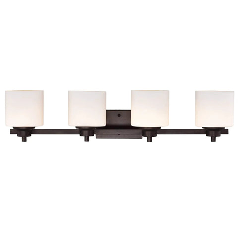 Solbi Contemporary 4 Light Oil Rubbed Bronze Bath Vanity Fixture 33 Inch Wide With Frosted Etched Glass Uplight And Downlight view.