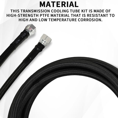 70 Inch 6AN Black Braided Transmission Cooler Lines Kit For GM Chevy Ford Turbo 700R4 4L60E 4L65E 4L80E Heavy Duty Hose Fittings