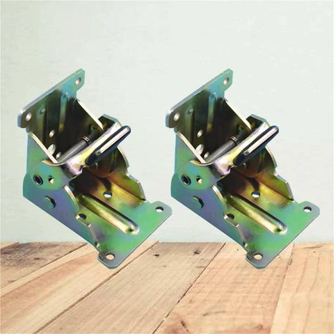 Rock Solid Four Piece Folding Brackets Slick Black Table Leg Hinges Easy Peasy Collapsible Support Frame shown in detail with shiny zinc alloy.