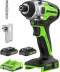 24V Brushless Cordless Impact Driver Kit with 2650 Inch Pounds Torque, shown with batteries, charger, and bit set