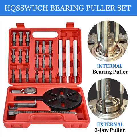 21 In 1 Bearing Puller Kit With 3 Jaw Internal Removal Tool And Durable Storage Case For Motorbikes Cars And Various Mechanical Equipment Beefy Heat Treated Chromium Vanadium Steel For Easy Removal Of Bearings Gears Hubs Red in open case