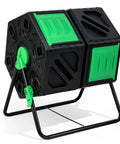 Dual Chamber Compost Tumbler With 34 Point 5 Gallon Capacity, Outdoor Rotating Composter With Aeration And Two Sliding Doors, BPA Free Barrel