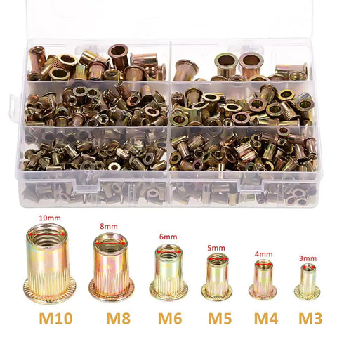 Rivet Nuts Assortment Kit 500 Pieces Carbon Steel M3 M4 M5 M6 M8 M10 For Heavy Duty Industrial And Home Projects Box Included