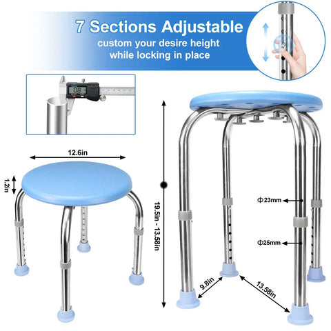 Sturdy Heavy Duty Stainless Steel Shower Stool 350 Lb Capacity With Round Tub Seat And Grab Bar Non Slip Feet Adjustable Height