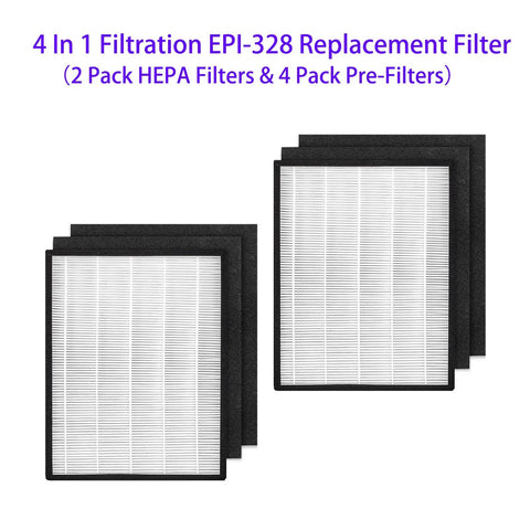 EPI-328 Replacement Filter Bundle For Air Purifier NS320 And EPI-328 Models H13 HEPA With Activated Carbon Includes 2 Pack HEPA And 4 Pack Pre Filter For Clean Air At Home