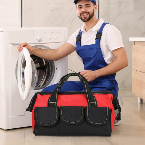 3 Pack Heavy Duty Tool Bags With Waterproof Hard Bottom next to washing machine repair technician