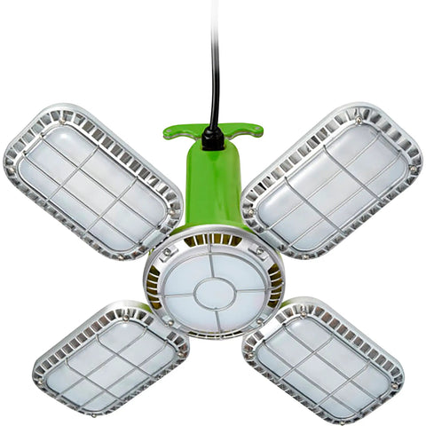 16000 Lumen Temporary LED Work Light With Four Pivoting Panels And 360 Degree Beam Spring Loaded Quick Mount Hook