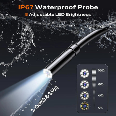 Endoscope Camera With Light Handheld Borescope 4.3 Inch IPS Color Screen Real Time HD Inspection 178 Degree Wide Angle Portable Tool For Pipes Engines Roof Gutters And Other Tight Spots Your Go To Home Auto DIY Companion waterproof probe with adjustable LED brightness