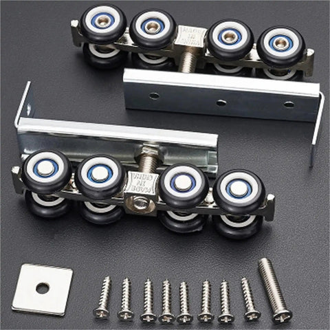 Heavy Duty Cold Rolled Steel Sliding Door Hardware Kit For Wooden Closets With Eight Smooth Rolling Wheels And Hangers Easy Glide Roller