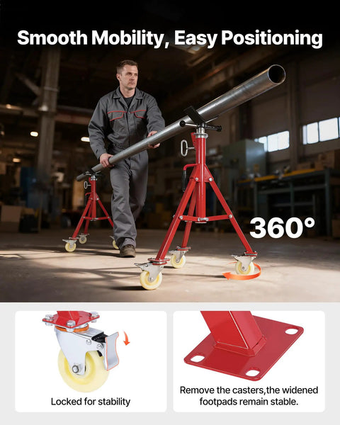 Heavy Duty Pipe Stand With Casters Adjustable Height From 28 To 52 Inches V Head Holds One Eighth To Twelve Inch Pipe