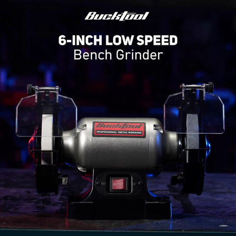 Low Speed Six Inch Bench Grinder With One Third Horsepower Motor And Wobble Free Wheel For Precise Grinding, 1750 RPM