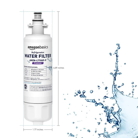 LG LT700P Refrigerator Water Filter Replacement With Premium Coconut Shell Activated Carbon Filtration alongside splash of water
