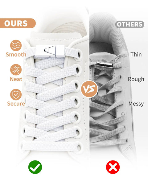 Elastic No Tie Sneaker Laces White 120 Cm Set Includes 2 Pairs Of Flat Stretch Laces And 4 Reusable Metal Buckles For Grab And Go Slip On Comfort Durable Fit. White elastic laces on sneaker with buckle vs standard laces