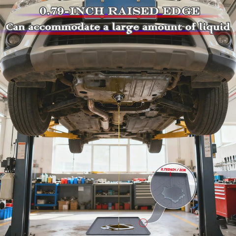 27 Inch By 27 Inch Silicone Drip Tray Mat With Raised Edge For Garage And Driveway Protects Floors From Oil Leaks under car lift