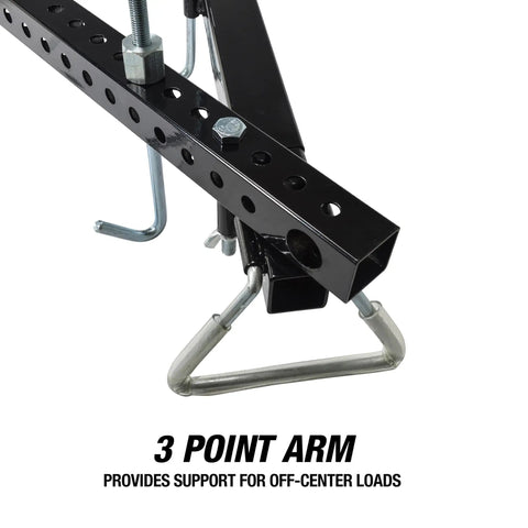 Close-up of Heavy Duty Three Point Engine Support Bar With Adjustable Screw Hooks showing 3 point arm design for off-center load support.
