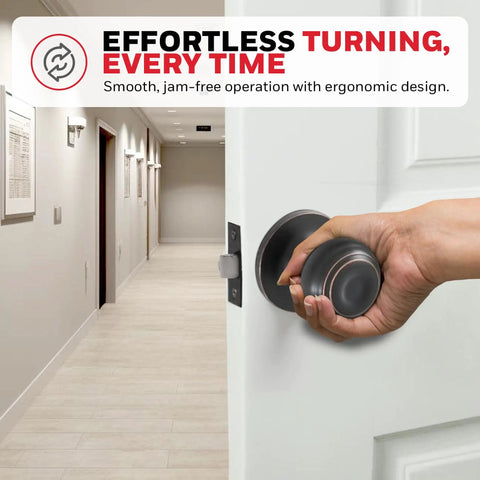 Person turning Oil Rubbed Bronze Classic Passage Door Knob For Closets And Hallways, Non Locking Interior Door Hardware