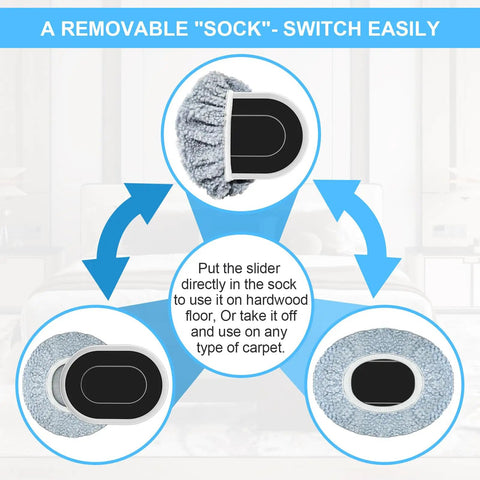 Effortless Home Move Sliders Two In One Heavy Duty Furniture Movers detail showing removable sock for carpet and hardwood use.