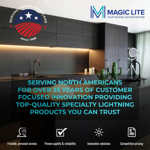 Modern kitchen with Under Cabinet Lighting Kit Hardwired And Linkable For Kitchen Use 18 Inch White Finish 3CCT lights visible.