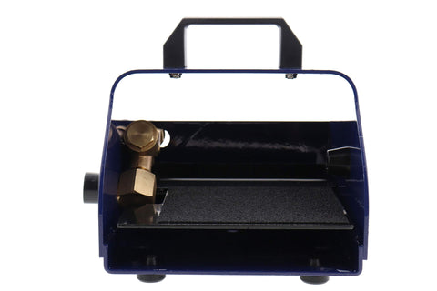 Front view of 4000 PSI Sewer Jetter Foot Control Valve with non-slip 6-inch pedal and M22 inlet in blue housing