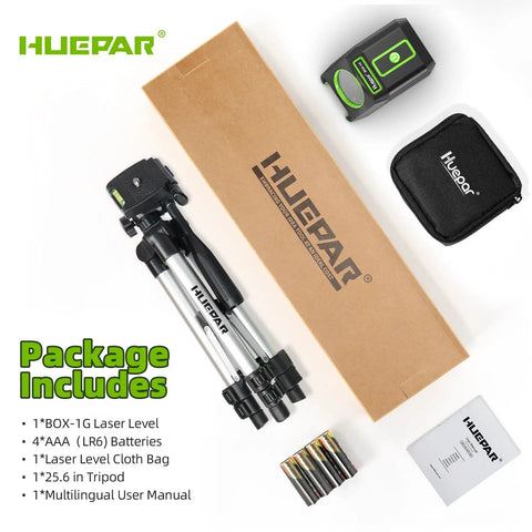 Green Cross Line Laser Level With 26 Inch Tripod, Self Leveling 150 Degree Beam, 150 Ft Indoor Range And 197 Ft Outdoor Pulse Mode, Worksite Ready For Pics, Picture Hanging, Tile, DIY And Construction Projects, with tripod and accessories