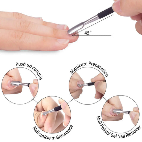 Must Have Pro Cuticle Trimmer With Pusher And Nipper Stainless Steel Manicure Pedicure Tool shown removing cuticles