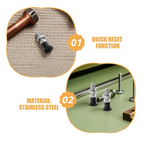 Heavy Duty Spring Loaded Indexing Plunger 2 Pack Solid Stainless Steel M6 Locking Pin with Quick Reset Function and Smooth 4mm Post.